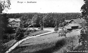 Den stoire dagestilvillaen som Heftye junior fikk bygget i 1897. Foto fra gammelt postkort.